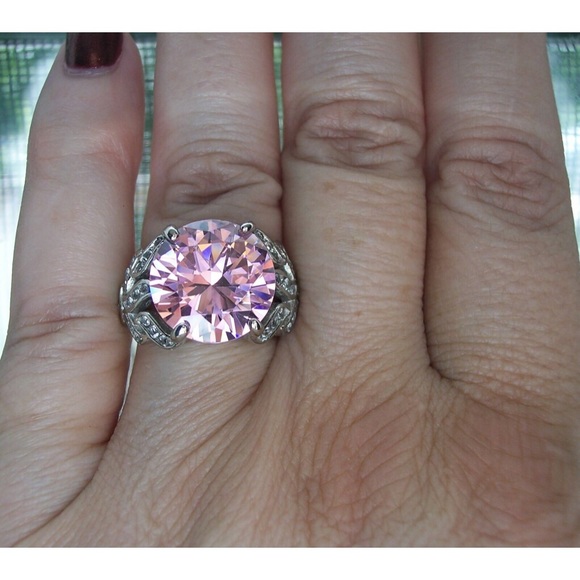 STAINLESS STEEL Huge Simulated Pink Sapphire Ring - Picture 10 of 12